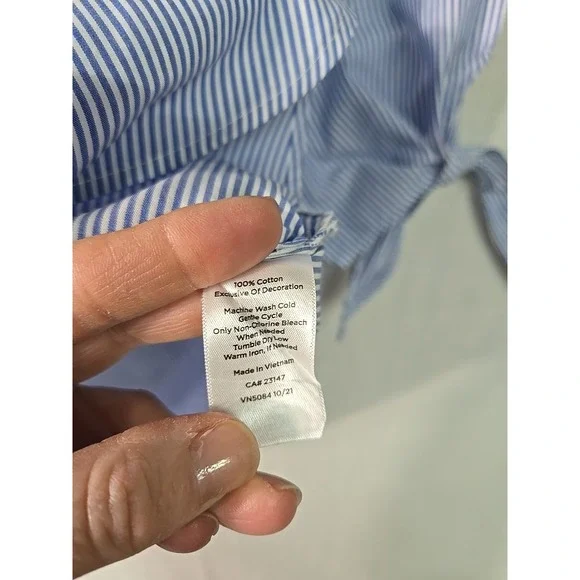 Talbots Cotton Striped Pullover‎ Blouse Blue & White Women's Large Cutouts Ties - Picture 4 of 7